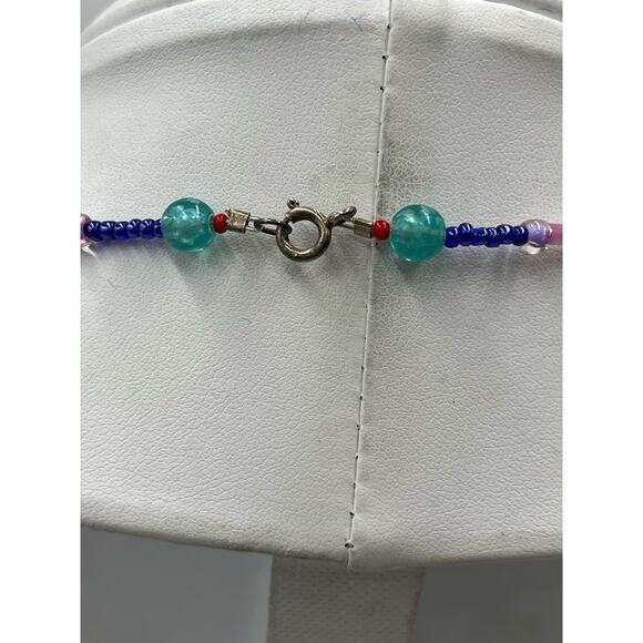 Designer Signed Artisan Evil Eye Multicolor Red Blue Glass Resin Necklace - Picture 5 of 8